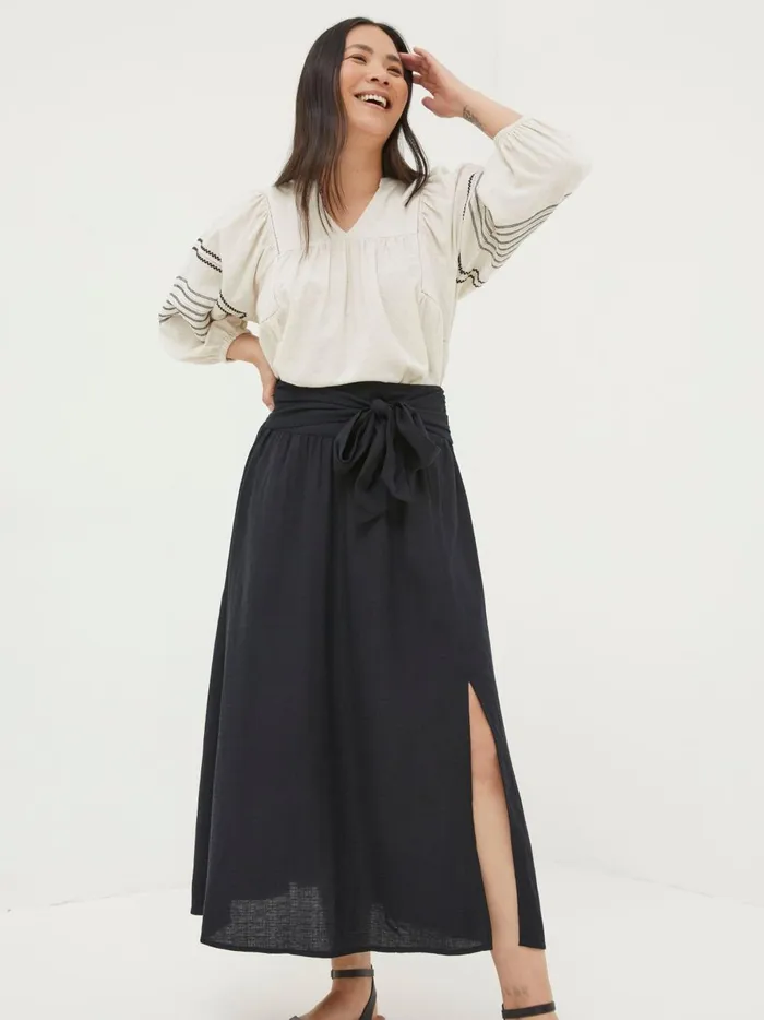 Women Skirts Fat Face Sascha Black Midi Skirt With Linen