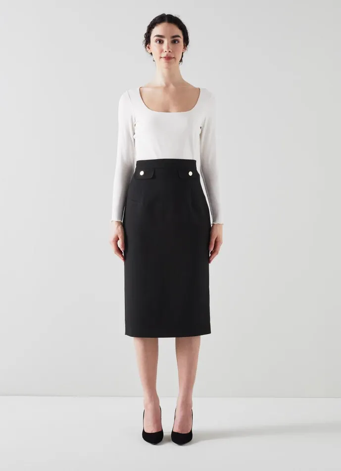 Women Skirts LKBennett Folly Black Crepe Pencil Skirt Black