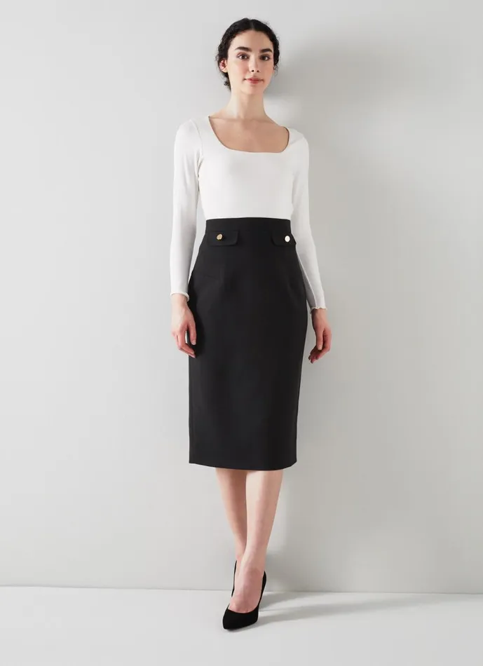 Women Skirts LKBennett Folly Black Crepe Pencil Skirt Black