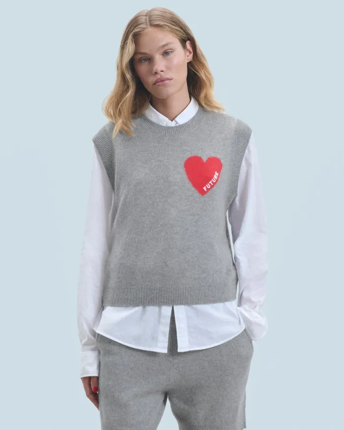 Women Sleeveless Sweaters From Future Light Heart Sleeveless Sweater Dark Heather Gray