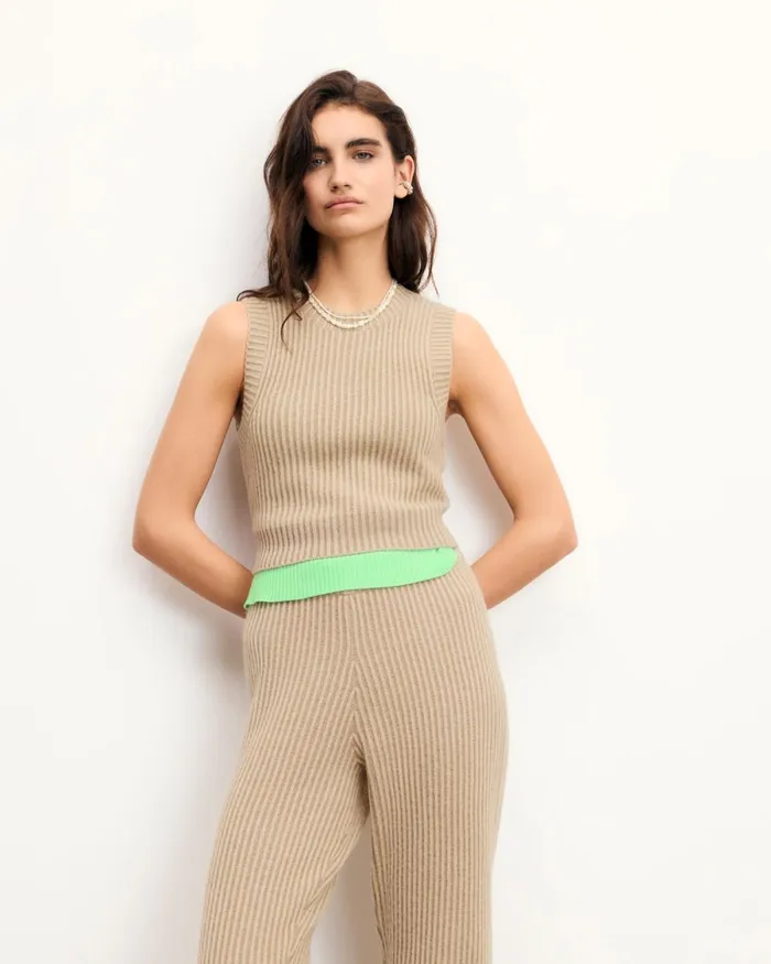 Women Sleeveless Sweaters From Future TwoTone Sleeveless Sweater Beige