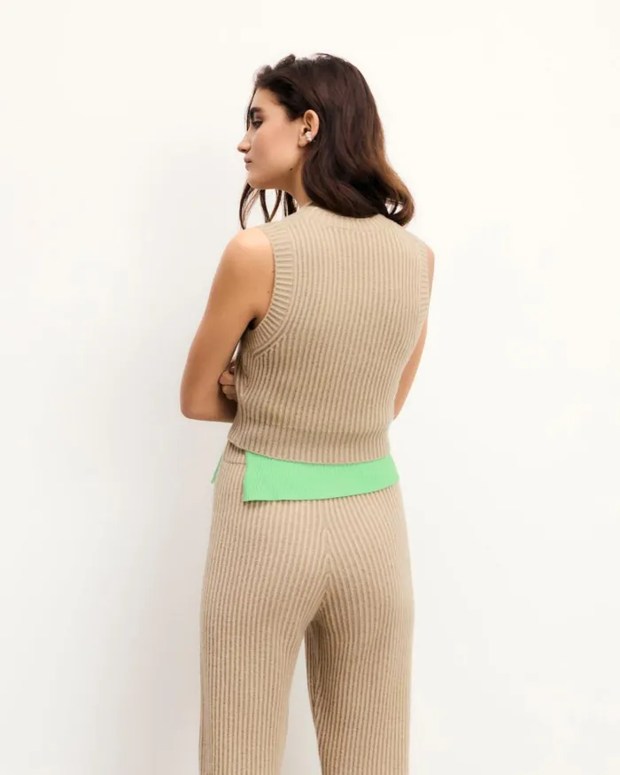Women Sleeveless Sweaters From Future TwoTone Sleeveless Sweater Beige