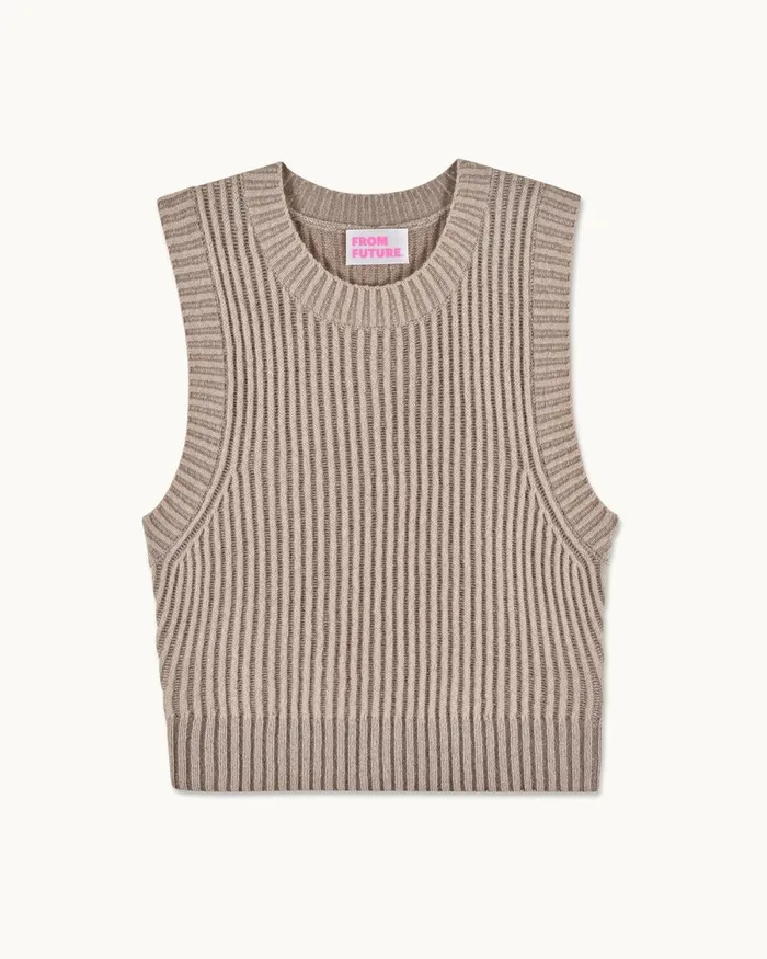 Women Sleeveless Sweaters From Future TwoTone Sleeveless Sweater Beige
