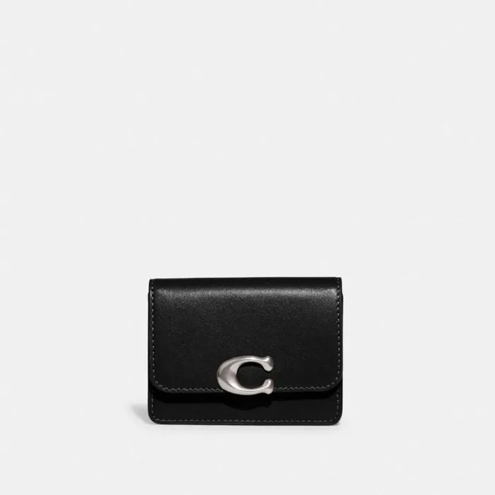 Women Small Wallets Coach Bandit Card Case Silverblack