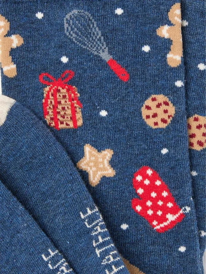 Women Socks and Tights Fat Face Blue Navy Christmas Baking Socks 1 Pack