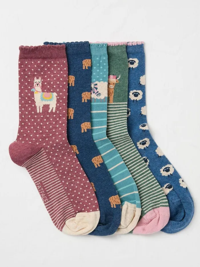 Women Socks and Tights Fat Face Farm Socks 5 Pack Size 47