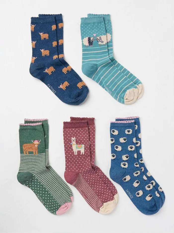 Women Socks and Tights Fat Face Farm Socks 5 Pack Size 47