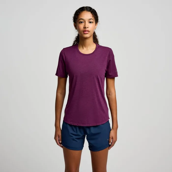 Women Stopwatch Short Sleeve Eggplant Heather Saucony Tops