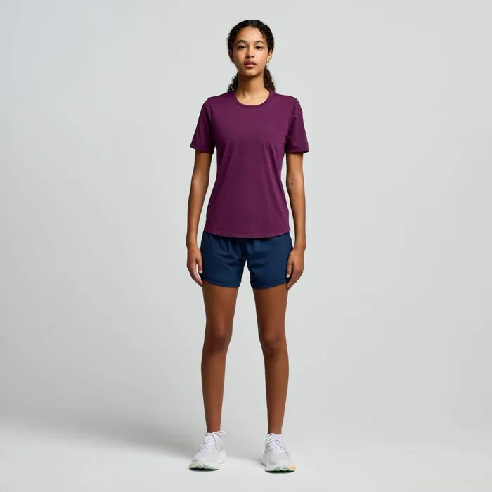 Women Stopwatch Short Sleeve Eggplant Heather Saucony Tops