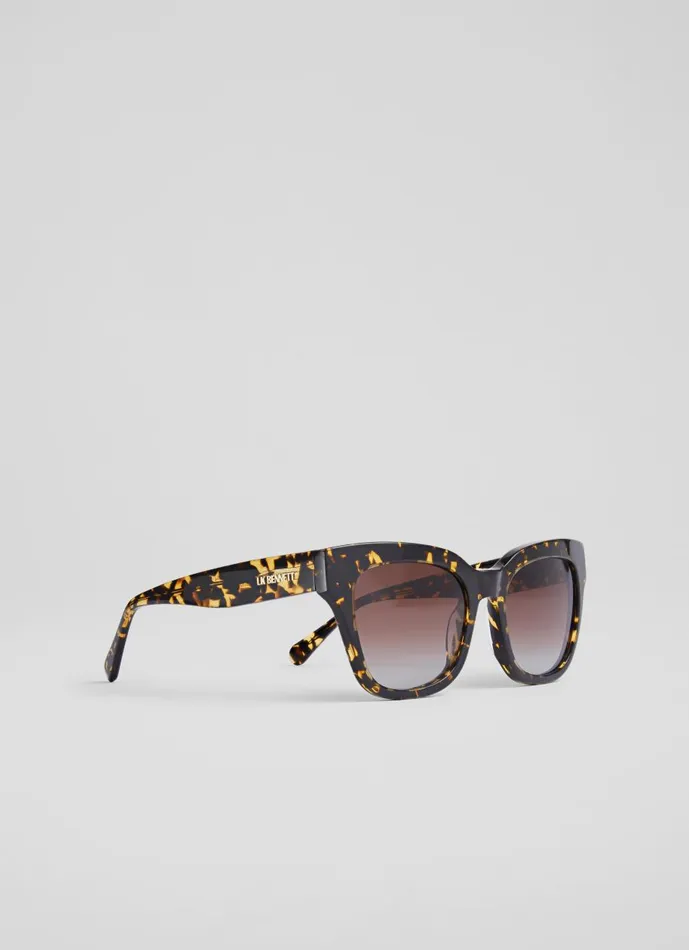 Women Sunglasses LKBennett Sabella Brown TortoiseEffect Acetate Sunglasses