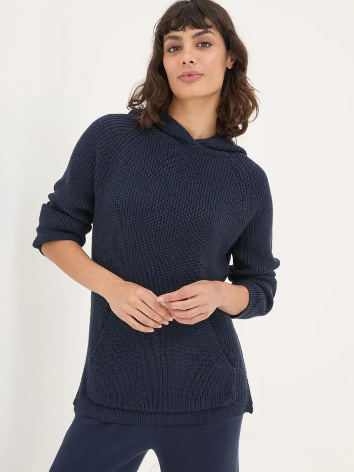 Women Sweatshirts and Hoodies Fat Face Blue Navy Knitted Hoodie