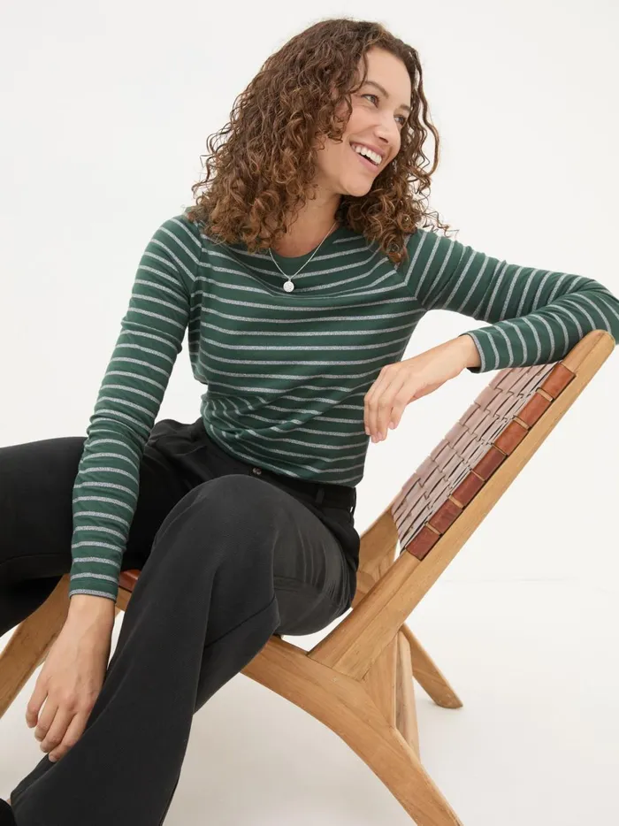 Women Tops and TShirts Fat Face Dark Teal Sparkle Breton TShirt Women Tops and TShirts Fat Face Dark Teal Sparkle Breton TShirt