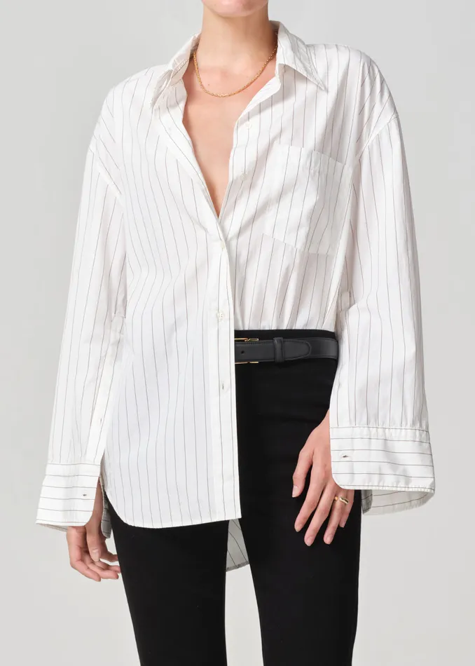 Women Tops Citizens Of Humanity Cocoon Shirt In Bitter Chocolate Stripe