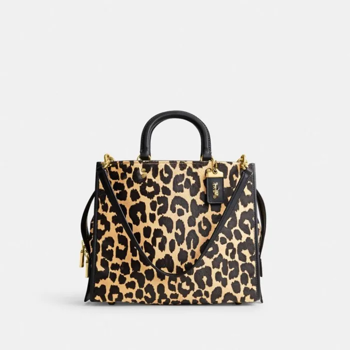 Women Totes and Carryalls Coach Rogue In Haircalf With Leopard Print Brassleopard