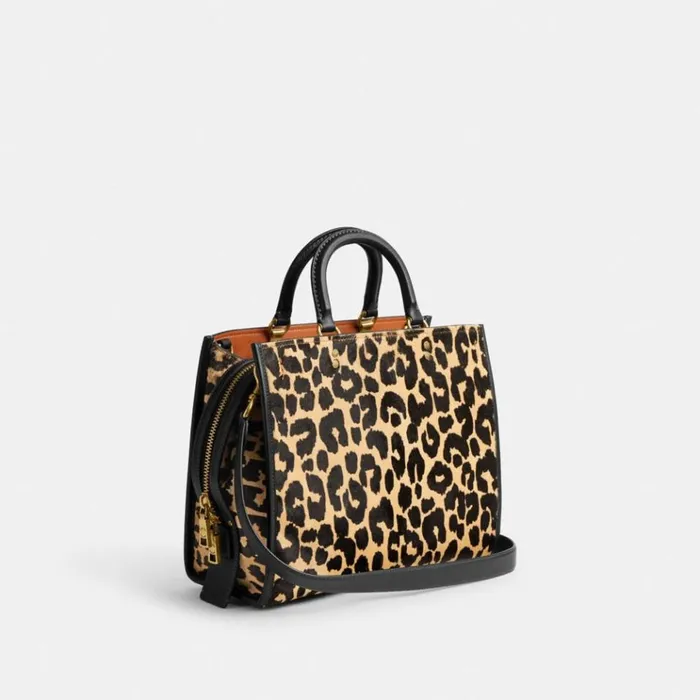 Women Totes and Carryalls Coach Rogue In Haircalf With Leopard Print Brassleopard