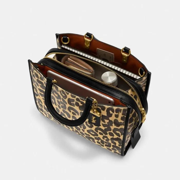 Women Totes and Carryalls Coach Rogue In Haircalf With Leopard Print Brassleopard