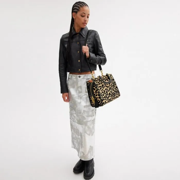 Women Totes and Carryalls Coach Rogue In Haircalf With Leopard Print Brassleopard