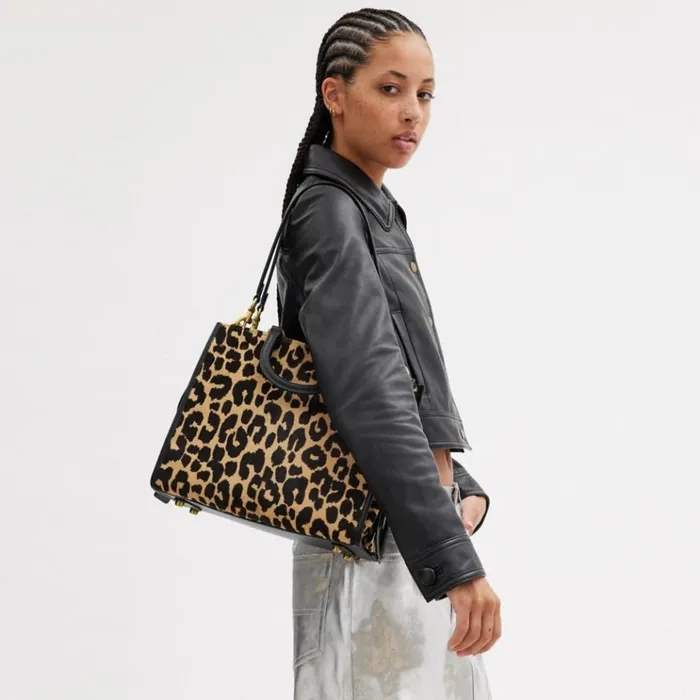 Women Totes and Carryalls Coach Rogue In Haircalf With Leopard Print Brassleopard