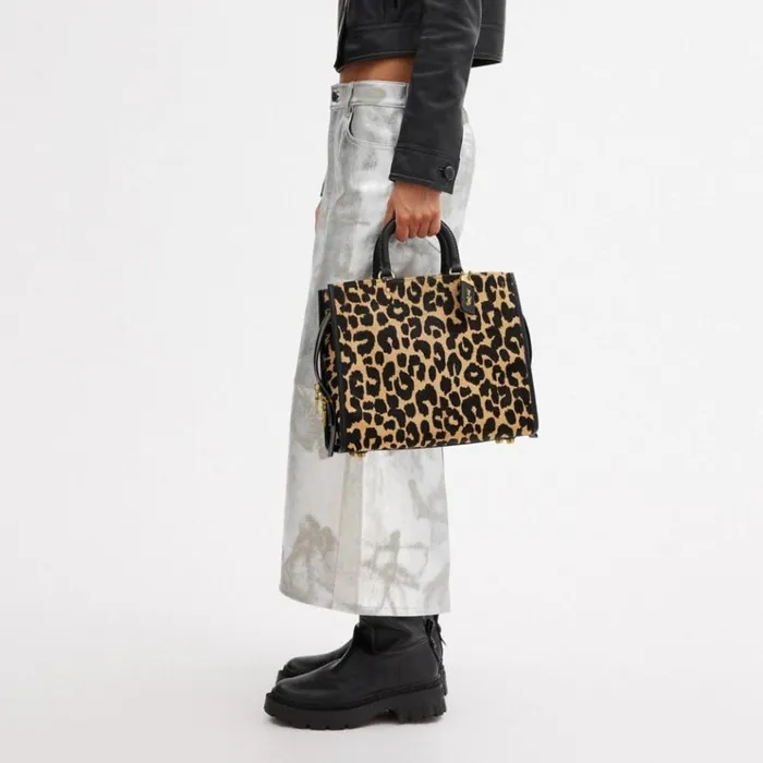 Women Totes and Carryalls Coach Rogue In Haircalf With Leopard Print Brassleopard