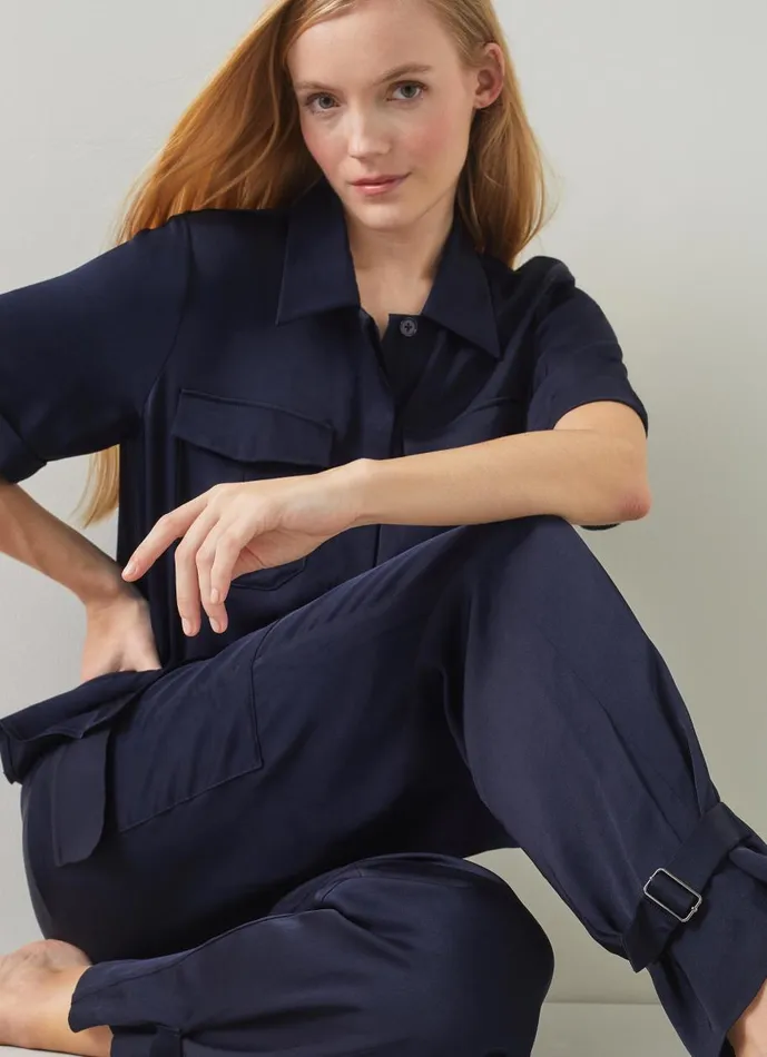 Women Trousers LKBennett Luna Navy Viscose UtilityStyle Trousers Midnight