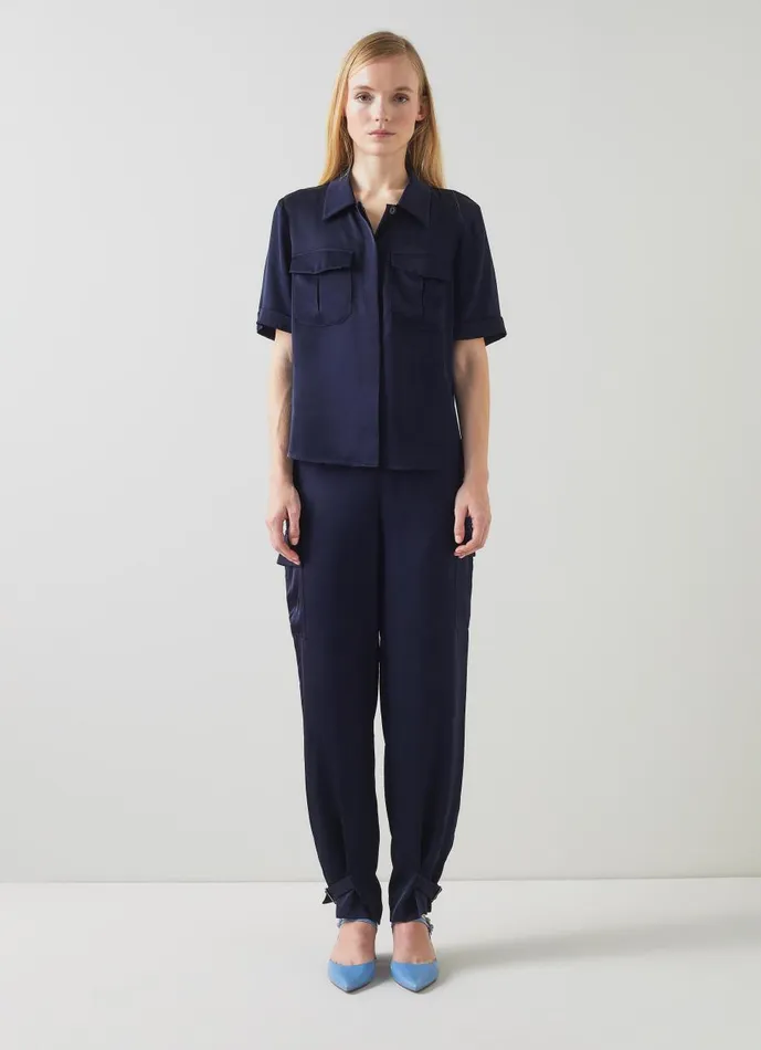 Women Trousers LKBennett Luna Navy Viscose UtilityStyle Trousers Midnight