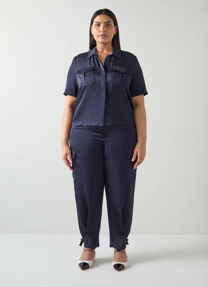 Women Trousers LKBennett Luna Navy Viscose UtilityStyle Trousers Midnight
