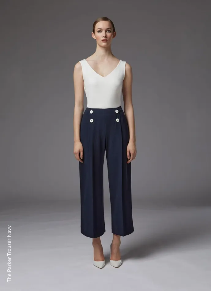 Women Trousers LKBennett Parker Navy Recycled Crepe Wide Leg Trousers Midnight