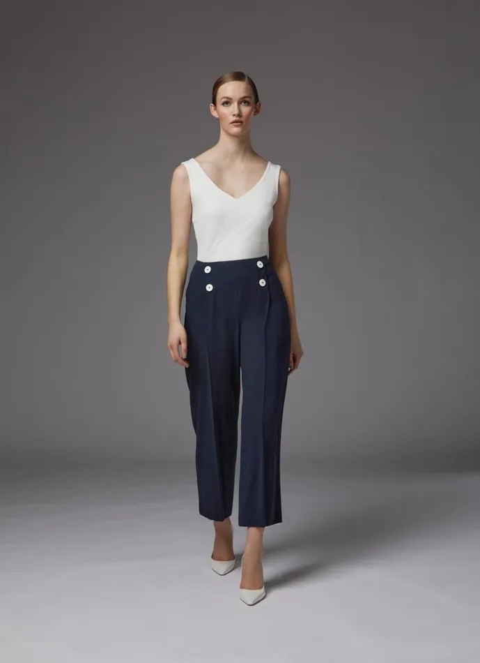 Women Trousers LKBennett Parker Navy Recycled Crepe Wide Leg Trousers Midnight