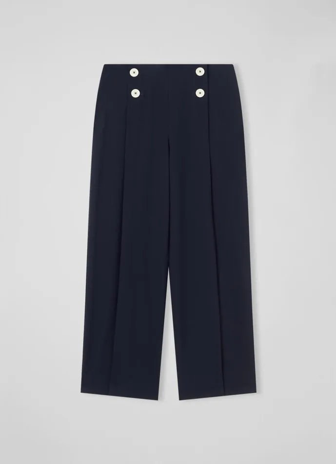 Women Trousers LKBennett Parker Navy Recycled Crepe Wide Leg Trousers Midnight