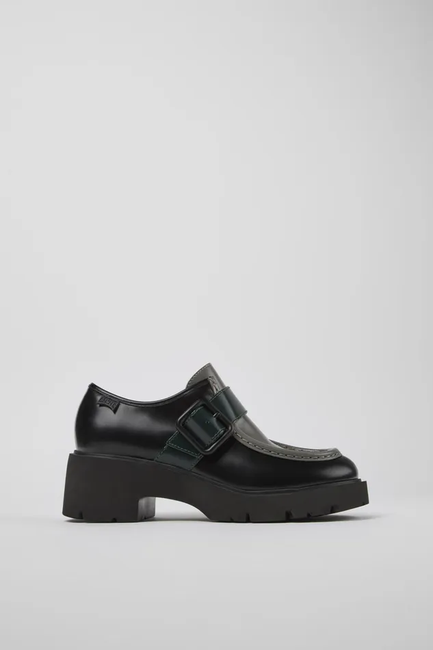Women Twins Black And Gray Leather Loafers Camper Casual Shoes Women Twins Black And Gray Leather Loafers Camper Casual Shoes