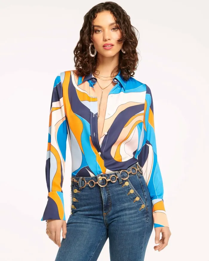 Women Victoria Button Down Blouse Navy Ramy Brook Tops Women Victoria Button Down Blouse Navy Ramy Brook Tops