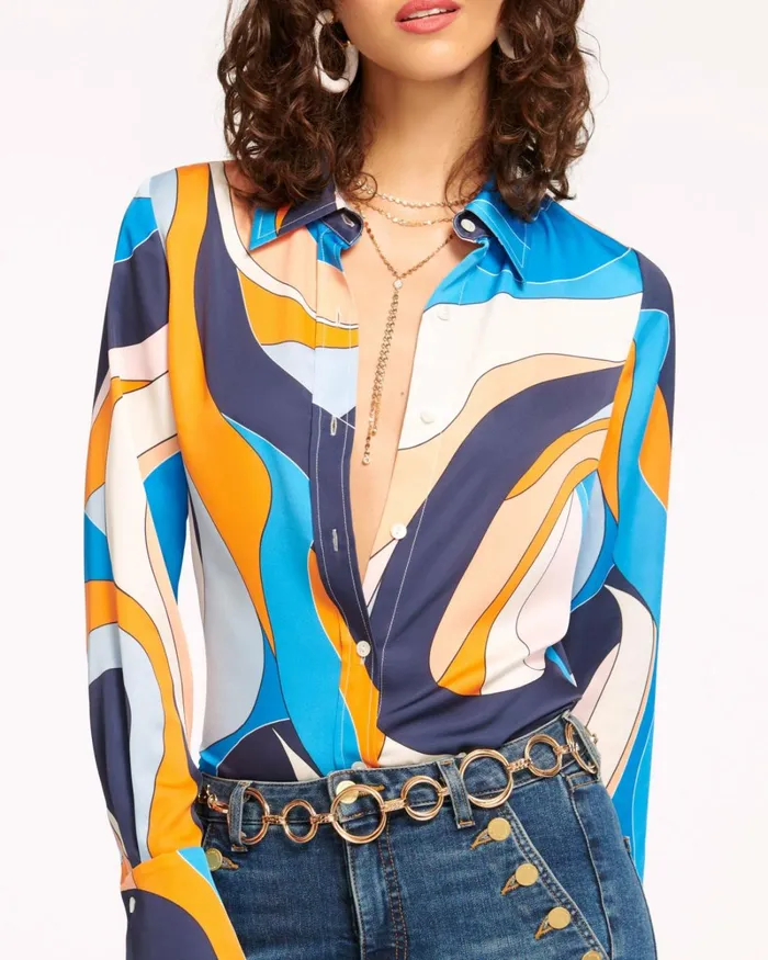 Women Victoria Button Down Blouse Navy Ramy Brook Tops Women Victoria Button Down Blouse Navy Ramy Brook Tops