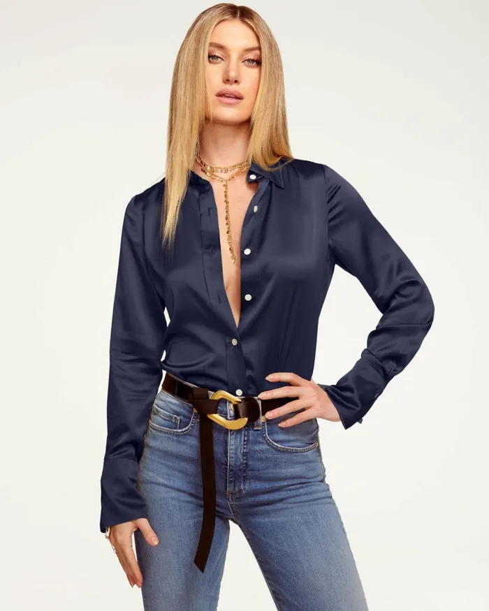 Women Victoria Button Down Blouse Navy Ramy Brook Tops Women Victoria Button Down Blouse Navy Ramy Brook Tops