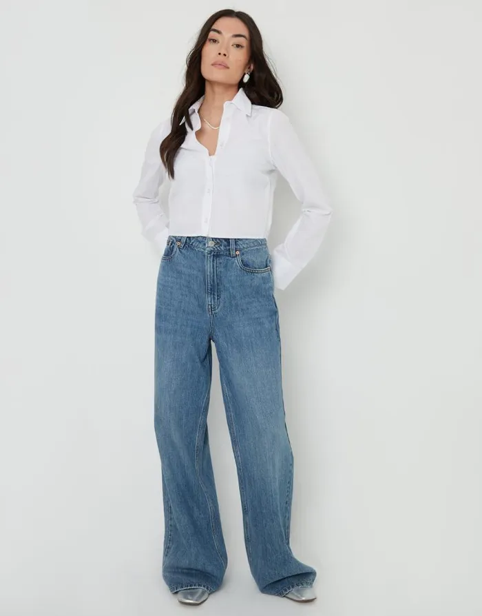 Women White Long Sleeve Cropped Shirt Threadbare Shirts