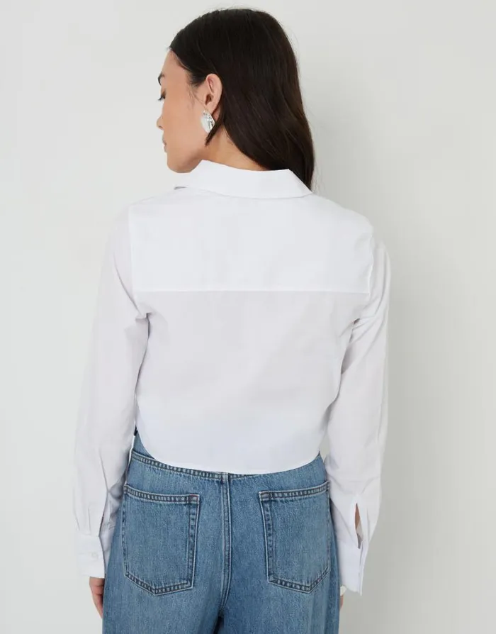 Women White Long Sleeve Cropped Shirt Threadbare Shirts