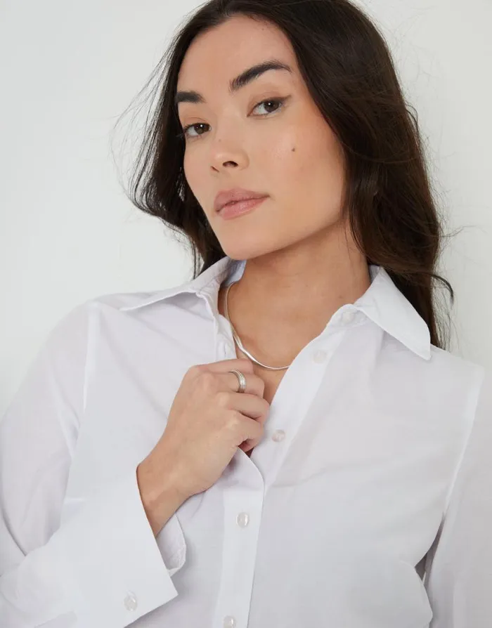 Women White Long Sleeve Cropped Shirt Threadbare Shirts