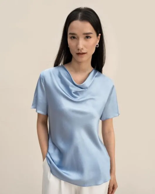 Womenx27s Puli Silk Top With Cowl Neck Short Sleeve Style Women Lilysilk Essentials Womenx27s Puli Silk Top With Cowl Neck Short Sleeve Style Women Lilysilk Essentials