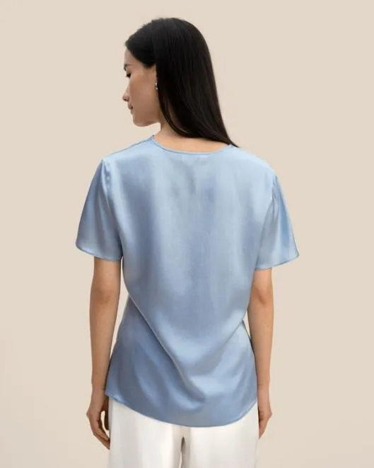 Womenx27s Puli Silk Top With Cowl Neck Short Sleeve Style Women Lilysilk Essentials