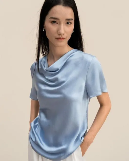 Womenx27s Puli Silk Top With Cowl Neck Short Sleeve Style Women Lilysilk Essentials