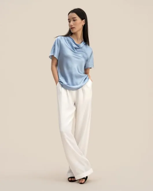 Womenx27s Puli Silk Top With Cowl Neck Short Sleeve Style Women Lilysilk Essentials