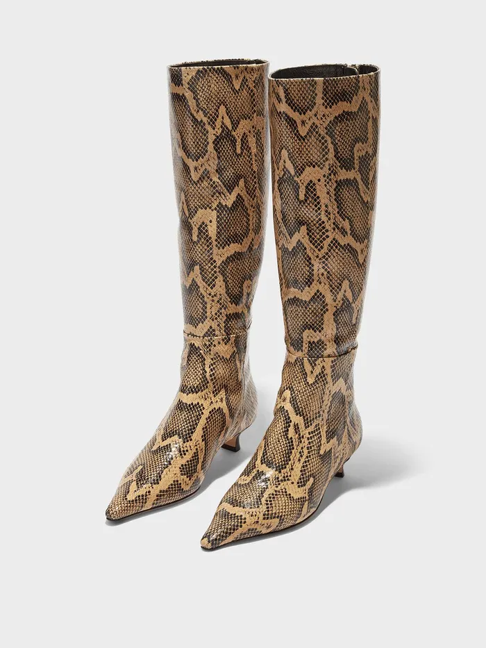 Women Zazie SnakeEffect Leather KneeHigh Boots Aeyde KneeHigh Boots
