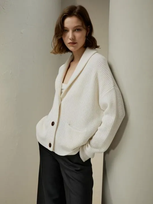 WoolCashmere Blend Shawl Collar Cardigan Women Lilysilk Knitwear