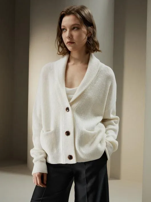 WoolCashmere Blend Shawl Collar Cardigan Women Lilysilk Knitwear
