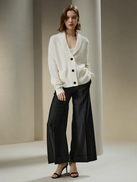 WoolCashmere Blend Shawl Collar Cardigan Women Lilysilk Knitwear