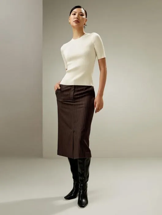 WoolSilk Blend Pinstripe Midi Pencil Skirt Women Lilysilk Bottoms