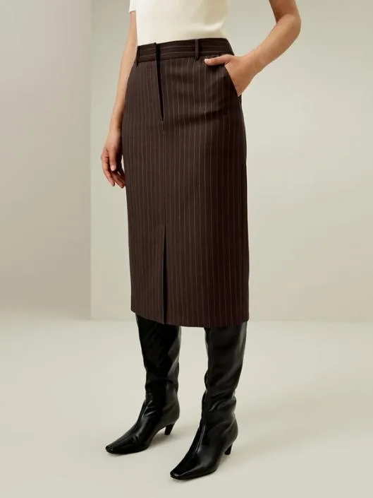 WoolSilk Blend Pinstripe Midi Pencil Skirt Women Lilysilk Bottoms