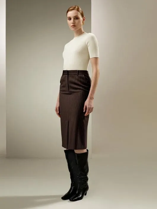 WoolSilk Blend Pinstripe Midi Pencil Skirt Women Lilysilk Bottoms
