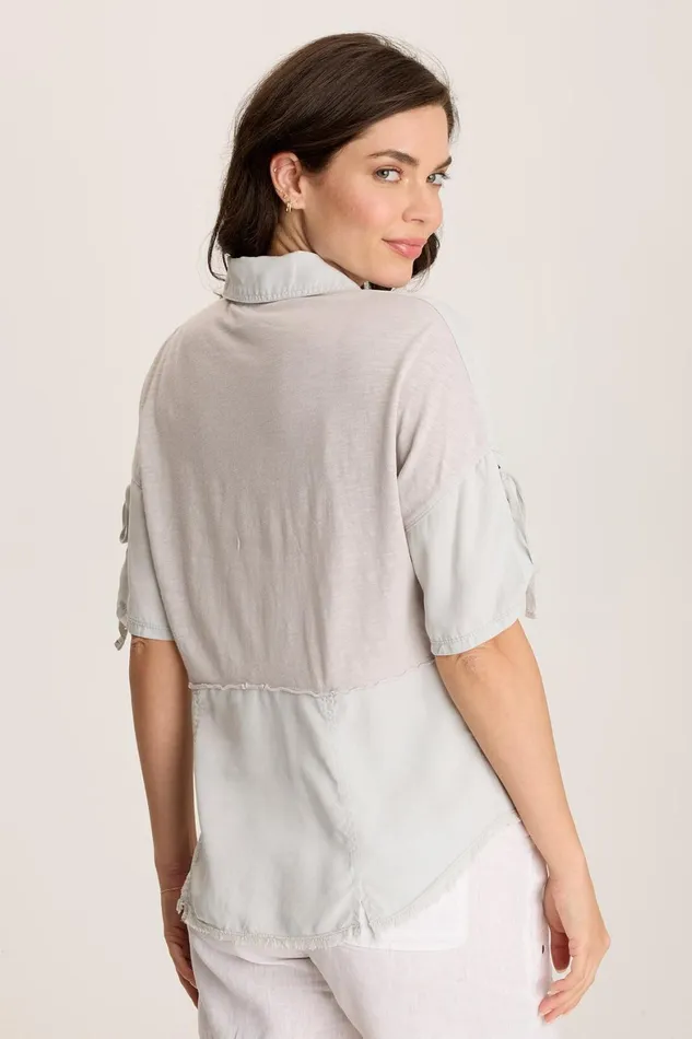 XCVI Vinton Twill Jersey ButtonUp Collared Top Women ShirtsBlouses