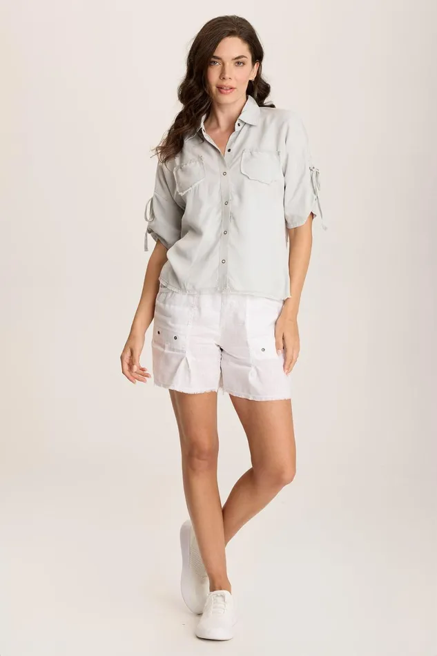 XCVI Vinton Twill Jersey ButtonUp Collared Top Women ShirtsBlouses