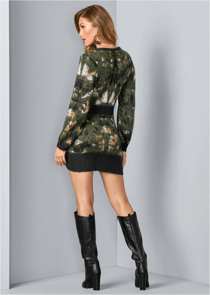 ZIP UP SWEATER DRESS Olive Multi Women VENUS Short Dresses